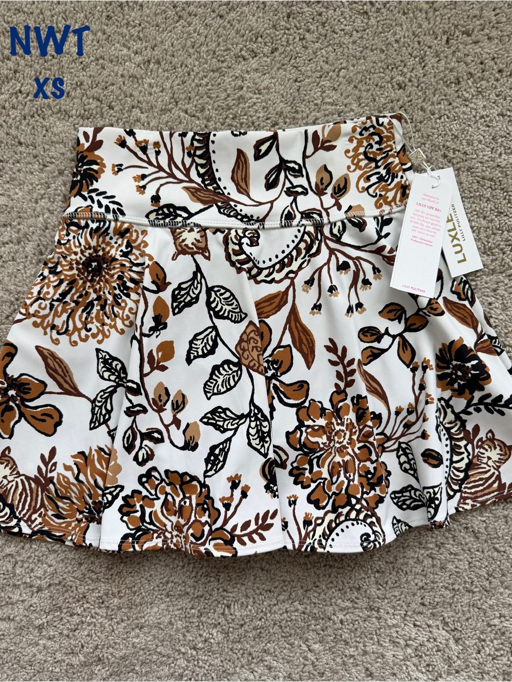 Lilly Pulitzer White Floral Skort with Brown and Black Print